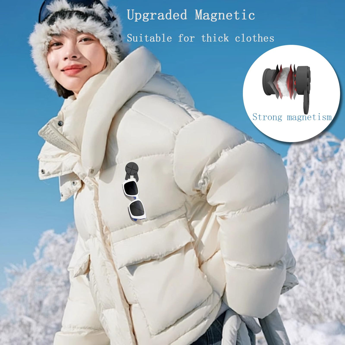 Hamdrit chest-clip eyeglass holder attached to clothing