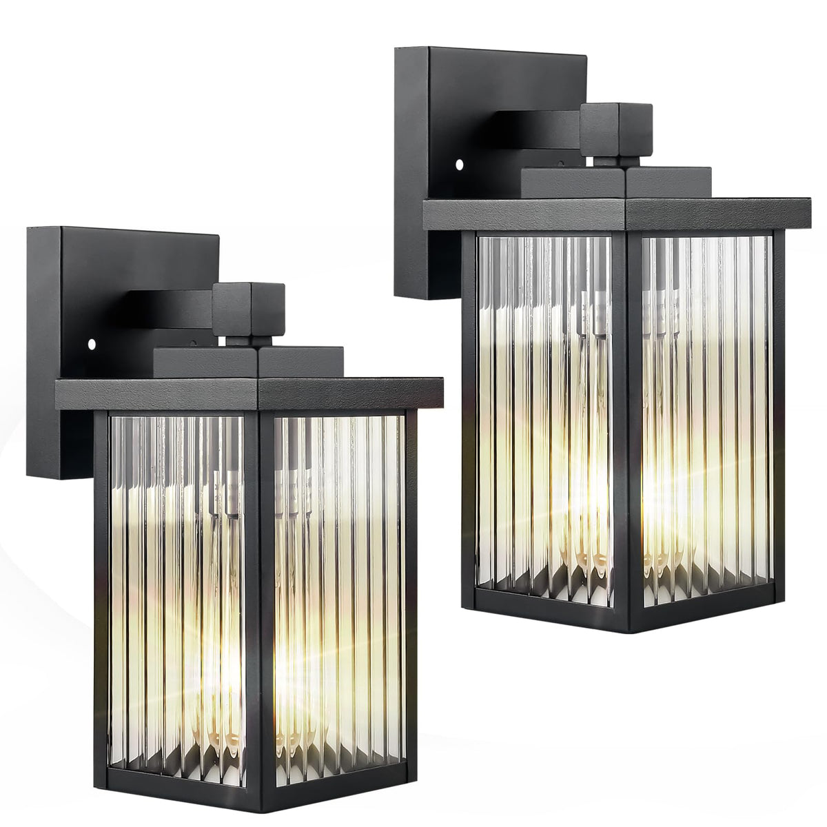 Hameso 2-pack outdoor wall light with vertical textured glass for entryway illumination.