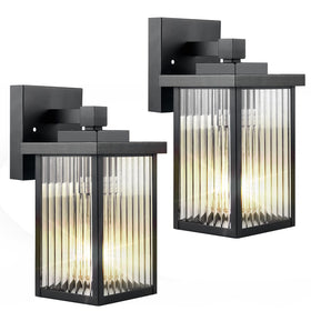 Hameso 2-pack outdoor wall light with vertical textured glass for entryway illumination.