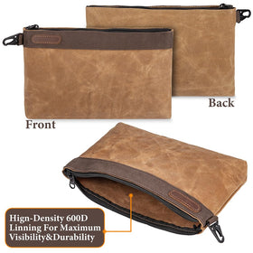 Waterproof waxed canvas keeps tools protected on job sites