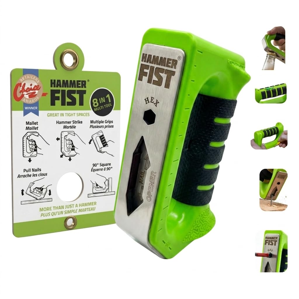 Hammer Fist 8-in-1 multitool side view shows compact palm hammer for tight-space work