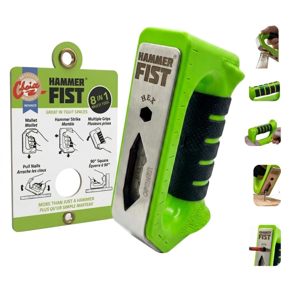 Hammer Fist 8-in-1 multitool side view shows compact palm hammer for tight-space work