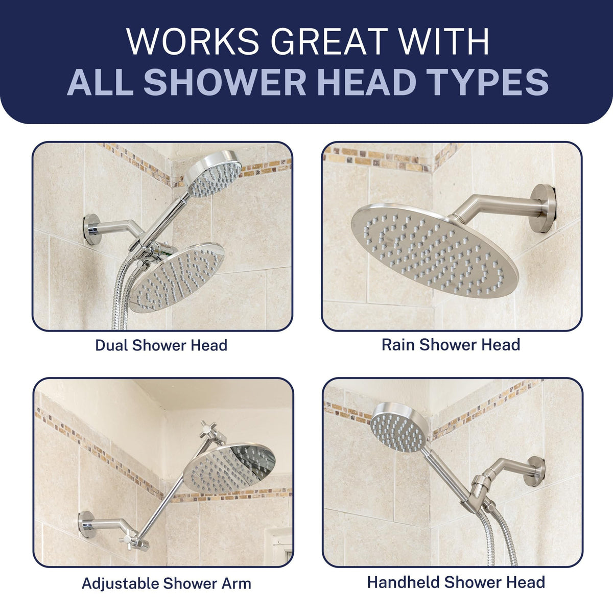 Universal 1/2 inch NPT threads ensure broad compatibility with shower heads