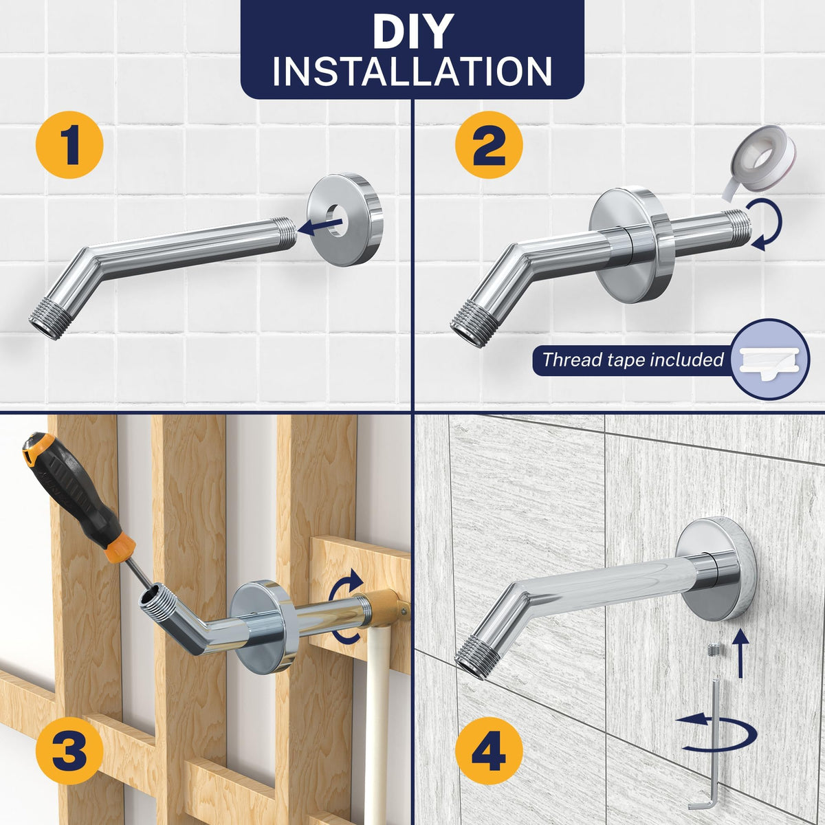Brushed nickel flange with locking screw for secure, slip-free installation