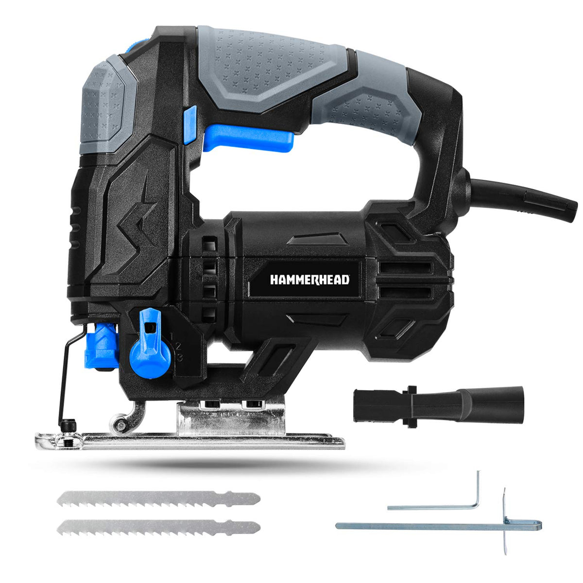 Hammerhead jig saw setup for precise starts on wood projects.