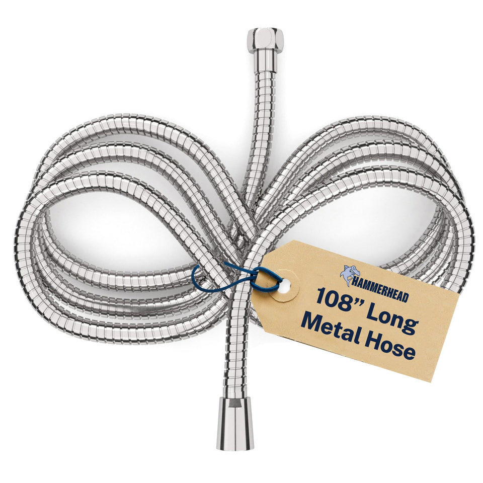 HammerHead Showers 108-inch chrome shower hose for easy reach during baths