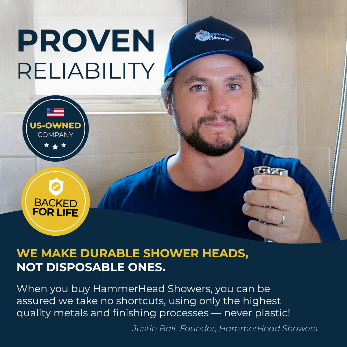 HammerHead Showers 2-5 GPM flow supports efficient daily cleansing.