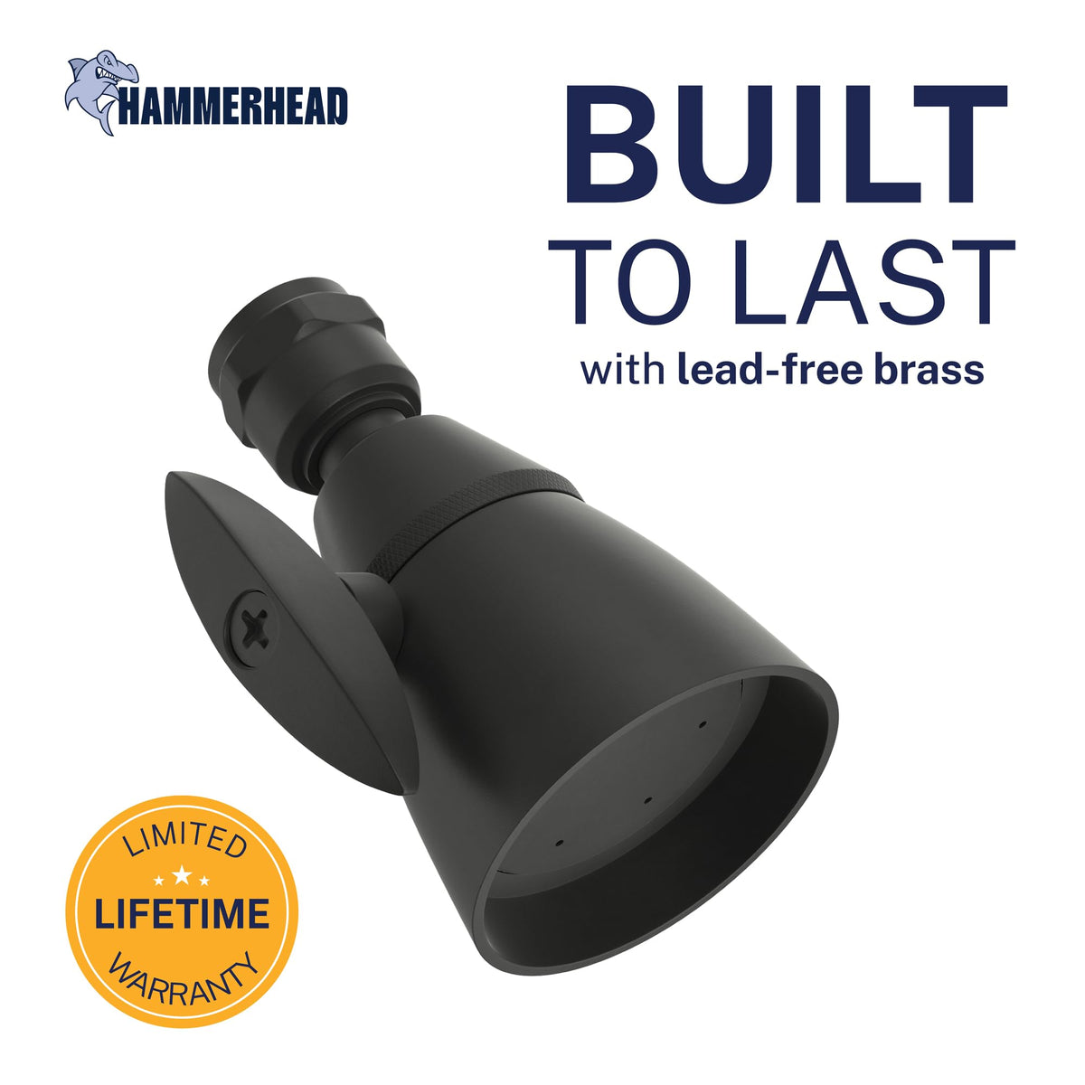 HammerHead Showers 2-inch high-pressure head delivers strong water flow.