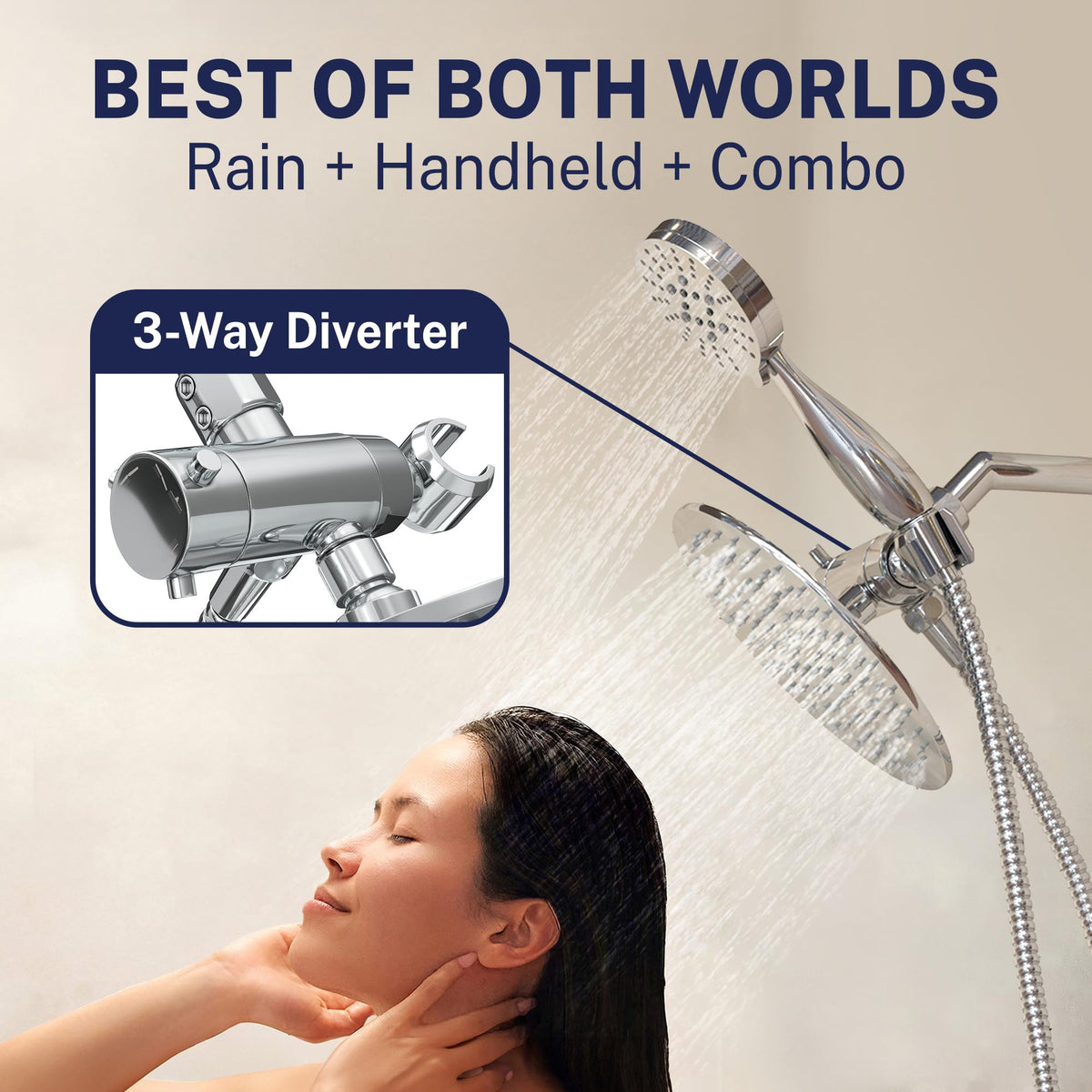 HammerHead Showers 3-way diverter enables smooth switching between heads
