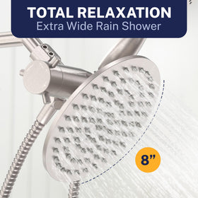 6-foot metal hose extends reach for flexible showering.