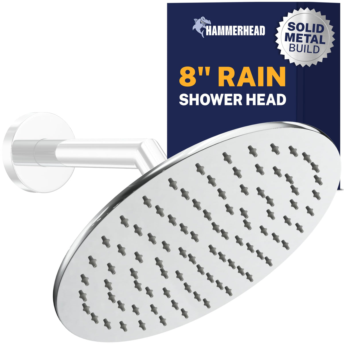 HammerHead Showers 8-inch rainfall head delivers broad coverage for a spa-like shower