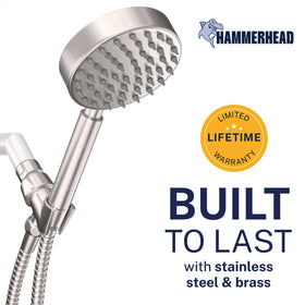 HammerHead Showers brushed nickel hose 6ft extends reach for easy rinsing and flexible cleaning.