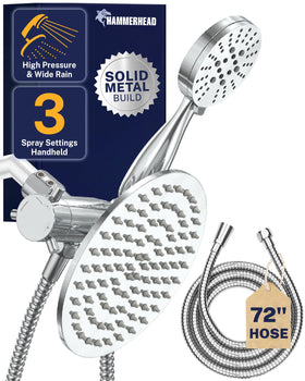 HammerHead Showers dual shower head combo with 8-inch rainfall delivers broad coverage