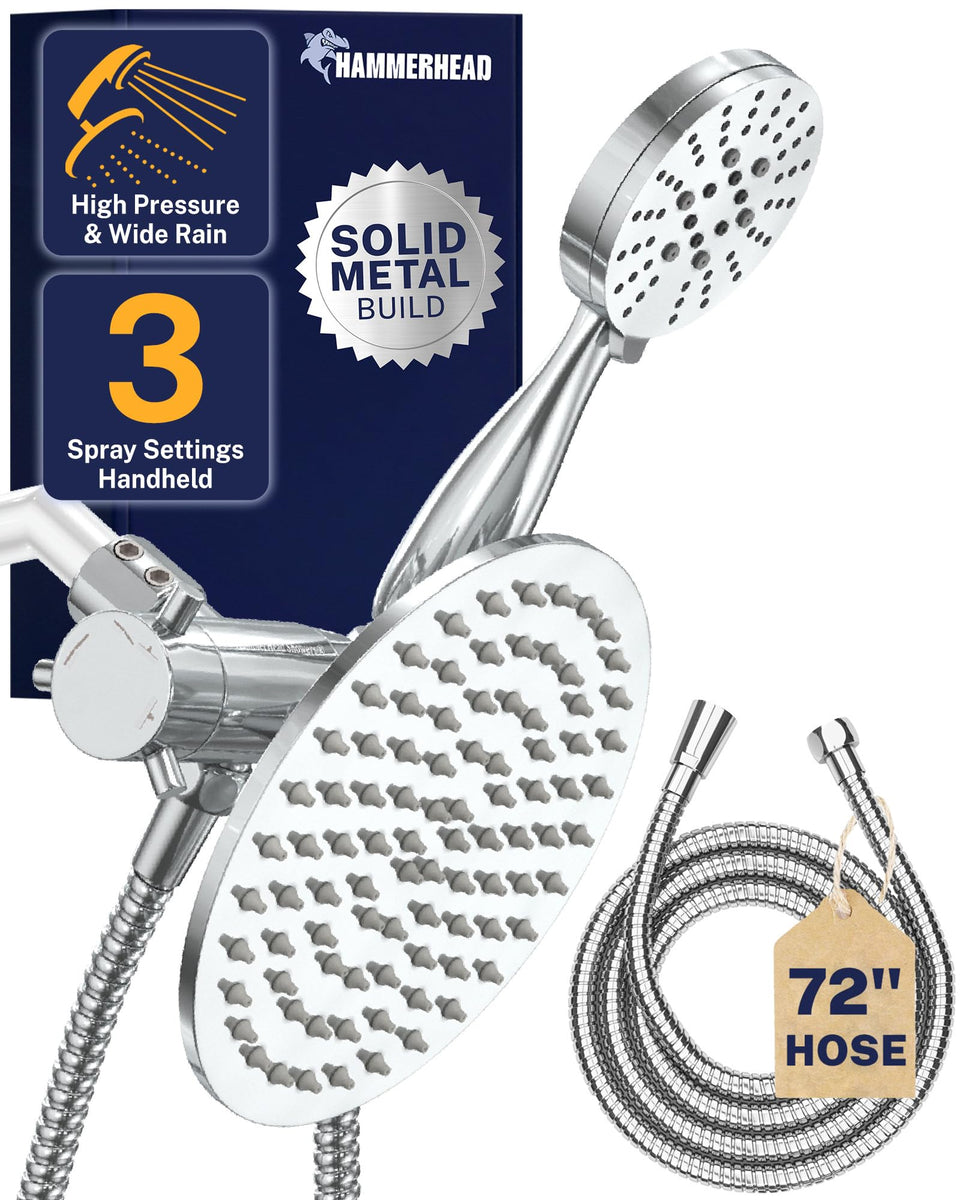 HammerHead Showers dual shower head combo with 8-inch rainfall delivers broad coverage