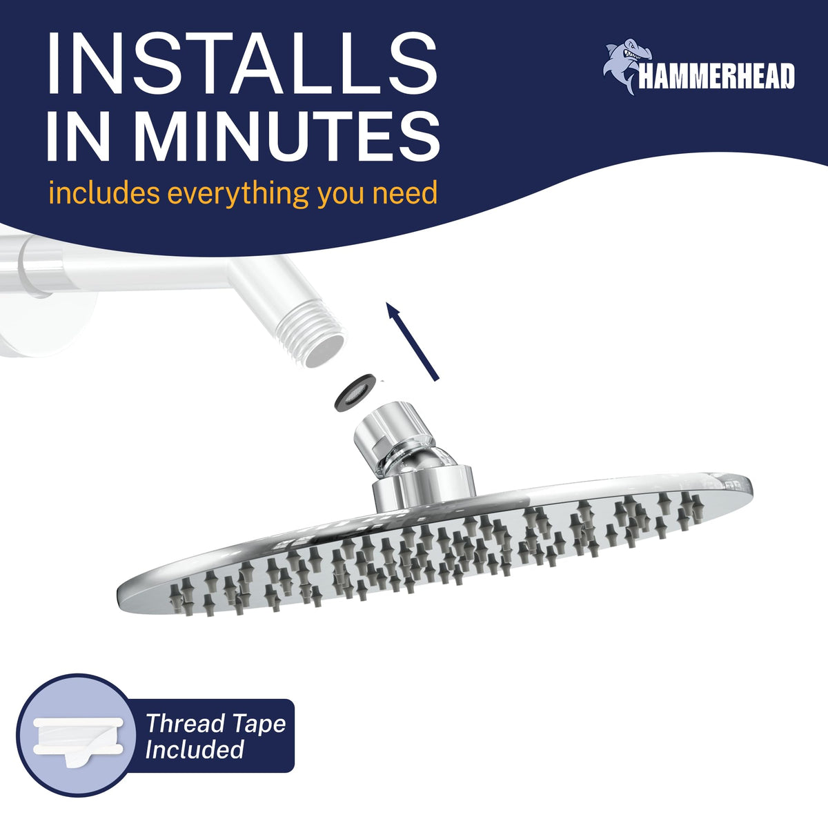 HammerHead Showers half-inch NPT brass threads support universal compatibility