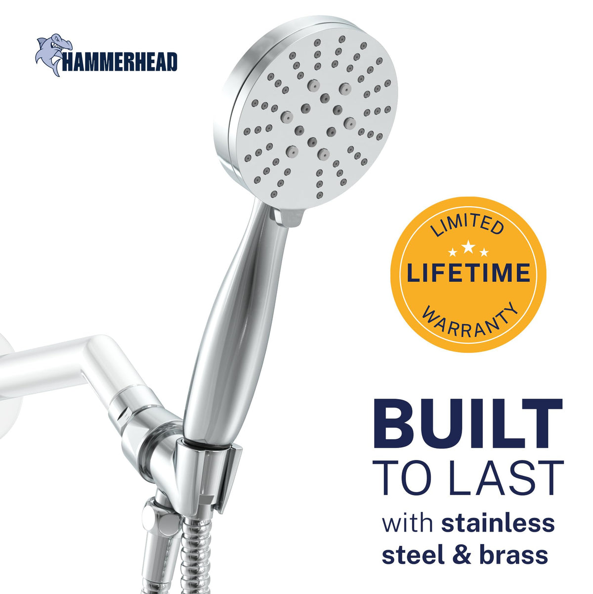 HammerHead Showers handheld chrome massage spray for deep cleansing.