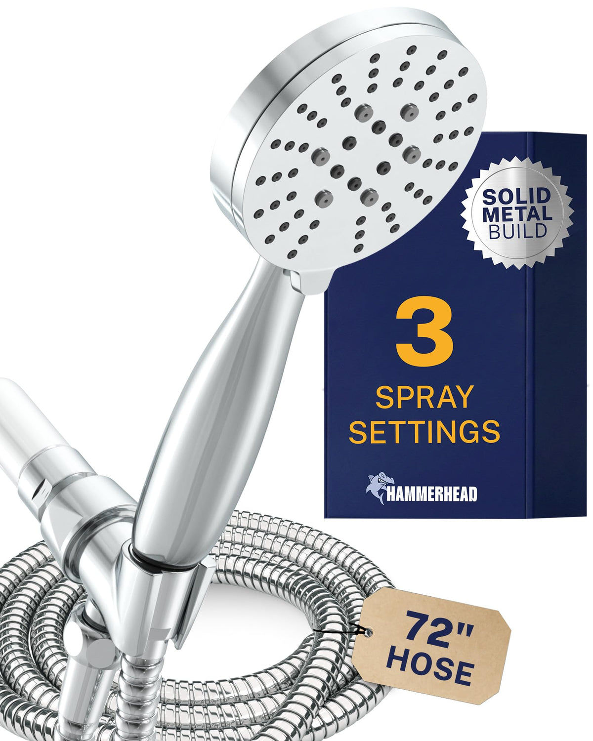 HammerHead Showers handheld chrome wide spray for full-body coverage.