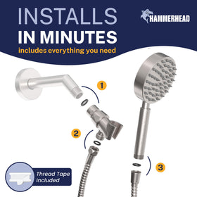 HammerHead Showers high-flow nozzle delivers a strong, pressurized spray for effective rinsing.
