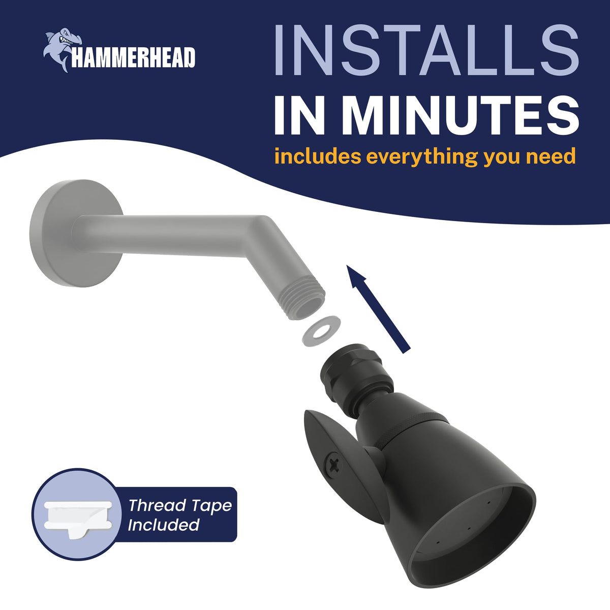 HammerHead Showers matte black finish adds modern style to any bathroom.