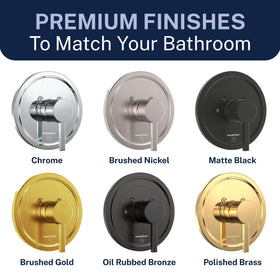 HammerHead Showers six-finishes collection for versatile bathroom styling.