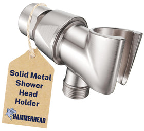HammerHead Showers solid brass holder in brushed nickel provides durable shower head support.