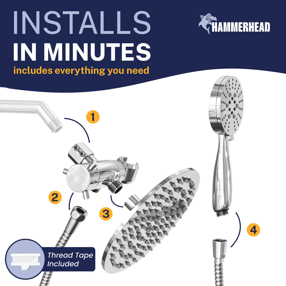 HammerHead Showers solid metal construction for lasting performance