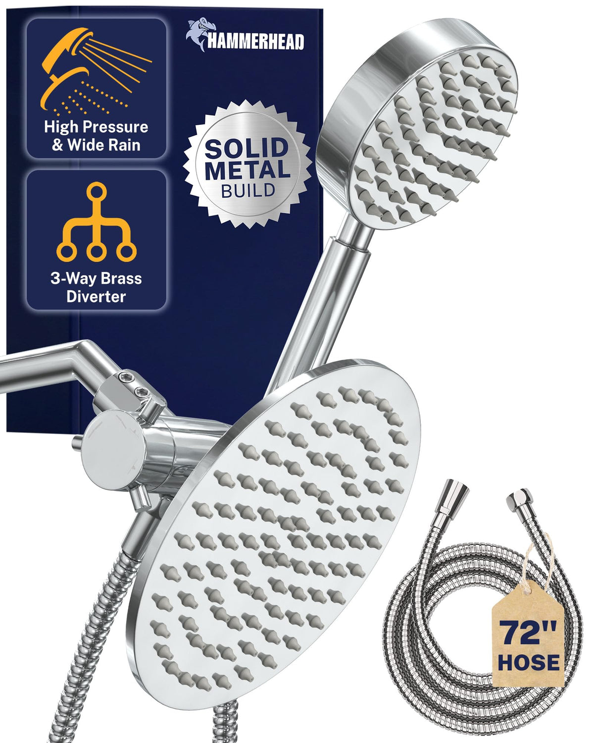 HammerHead Showers solid-metal dual shower head setup for luxurious hotel-inspired showers at home