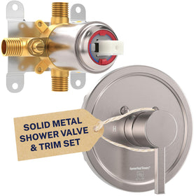 HammerHead Showers solid metal trim kit with brushed nickel finish and single-handle control.