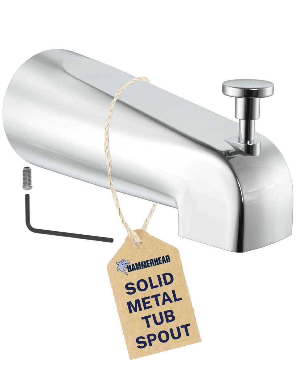 HammerHead Showers tub spout with diverter in chrome finish for reliable water flow