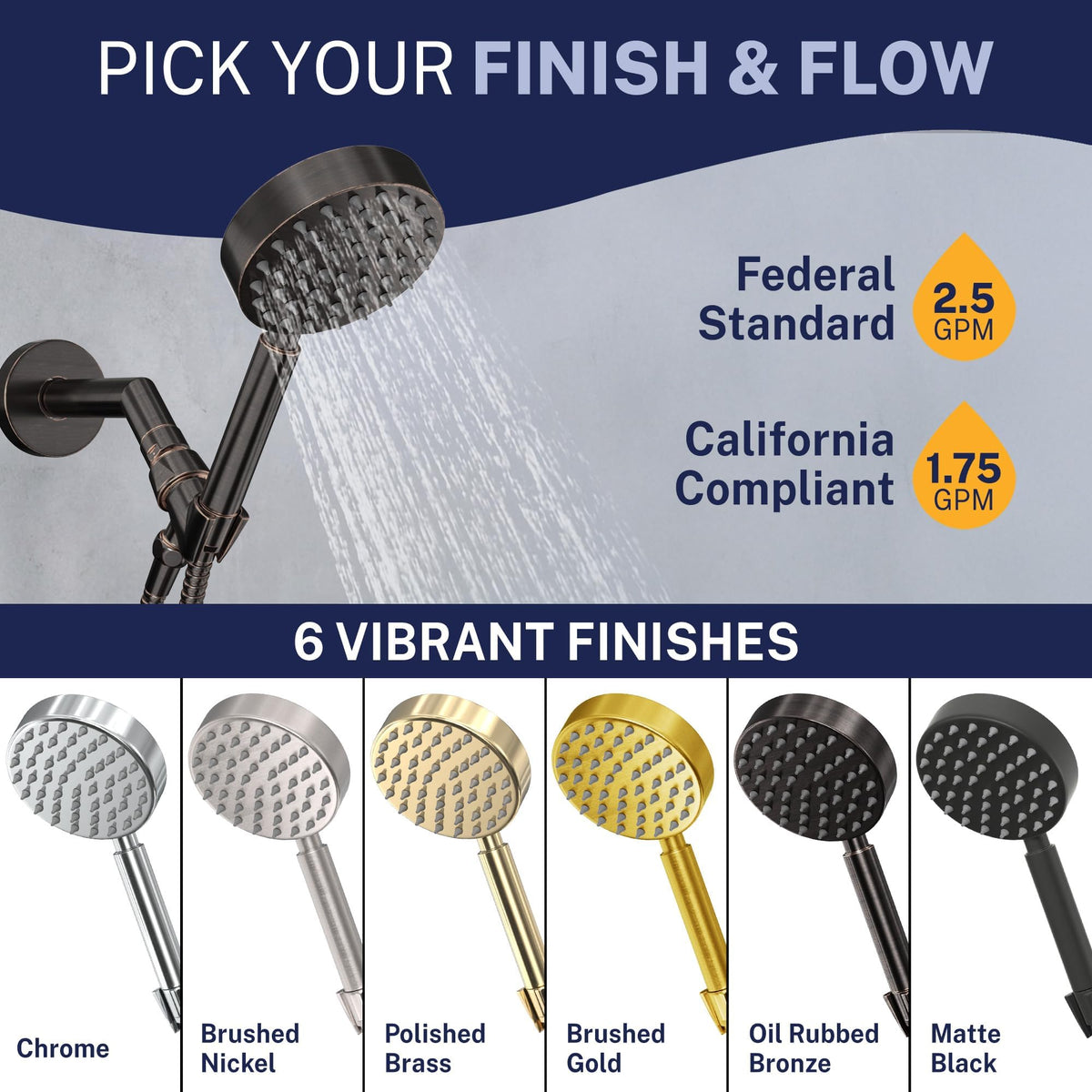 Solid metal construction resists rust and flaking for lasting shower performance.