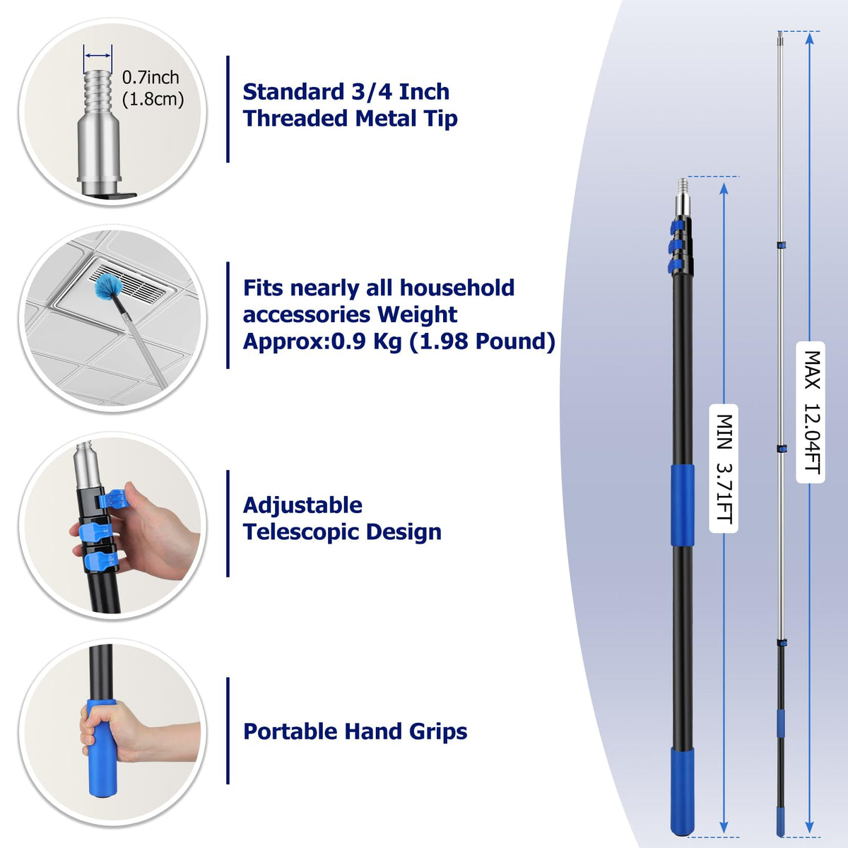 Hammrit aluminum extension pole with effortless strength for steady use.