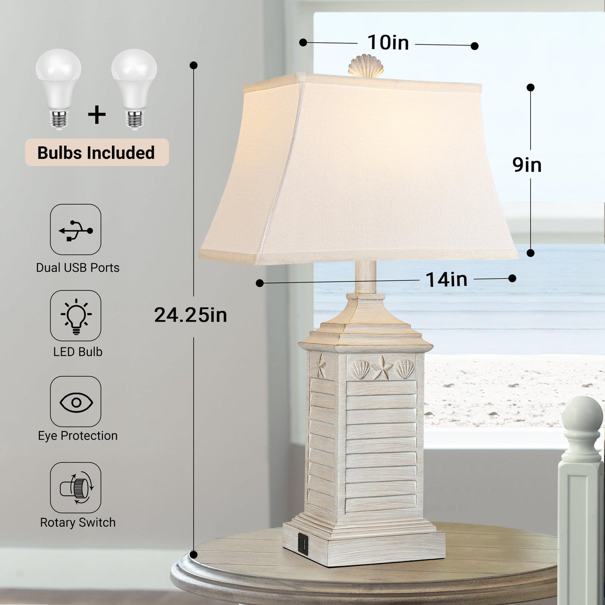 Hamucd coastal table lamps include USB A+C ports to charge devices at night.