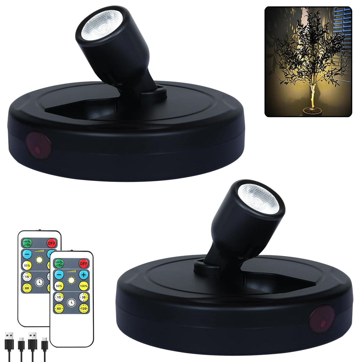 HAMVIDNE LED spotlight with remote control illuminates artwork and shelves.