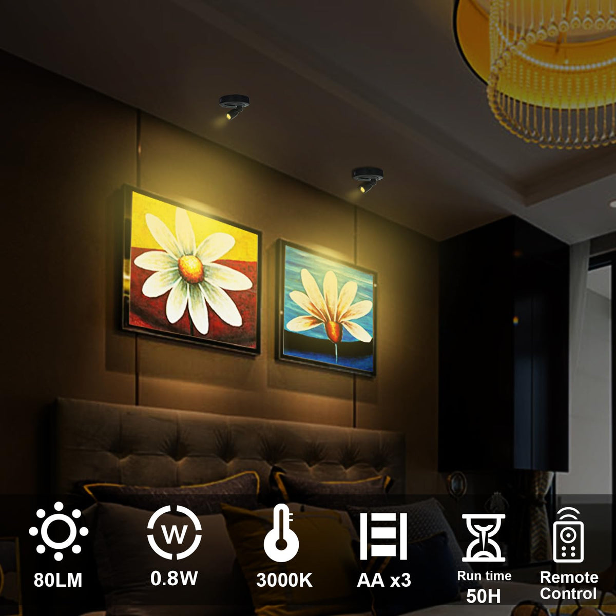 HAMVIDNE up-light for art display highlights wall art with warm 3000K glow