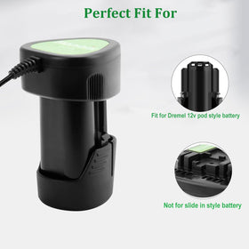 Hanaix Dremel 12V charger in-use close-up with LED indicator.