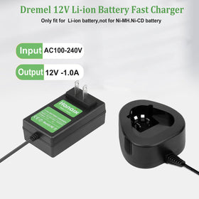 Hanaix Dremel 12V charger rear view highlighting compact, lightweight design.