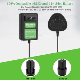 Hanaix Dremel 12V charger side angle showing portable convenience.