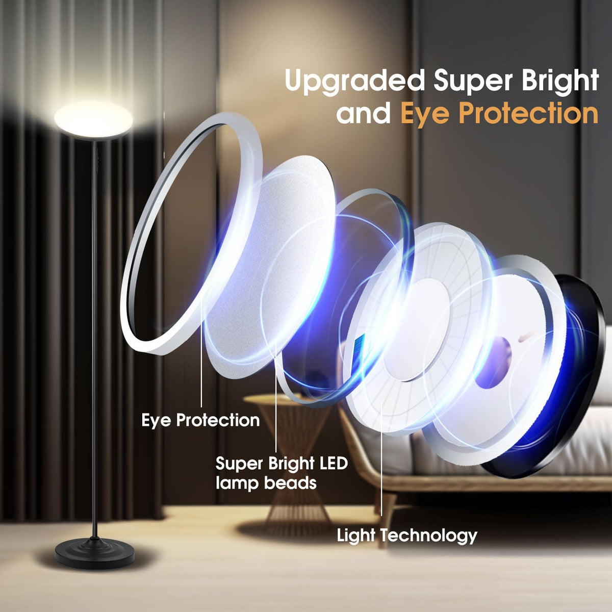 Hanaking floor lamp color temperature range from warm to daylight for versatile use
