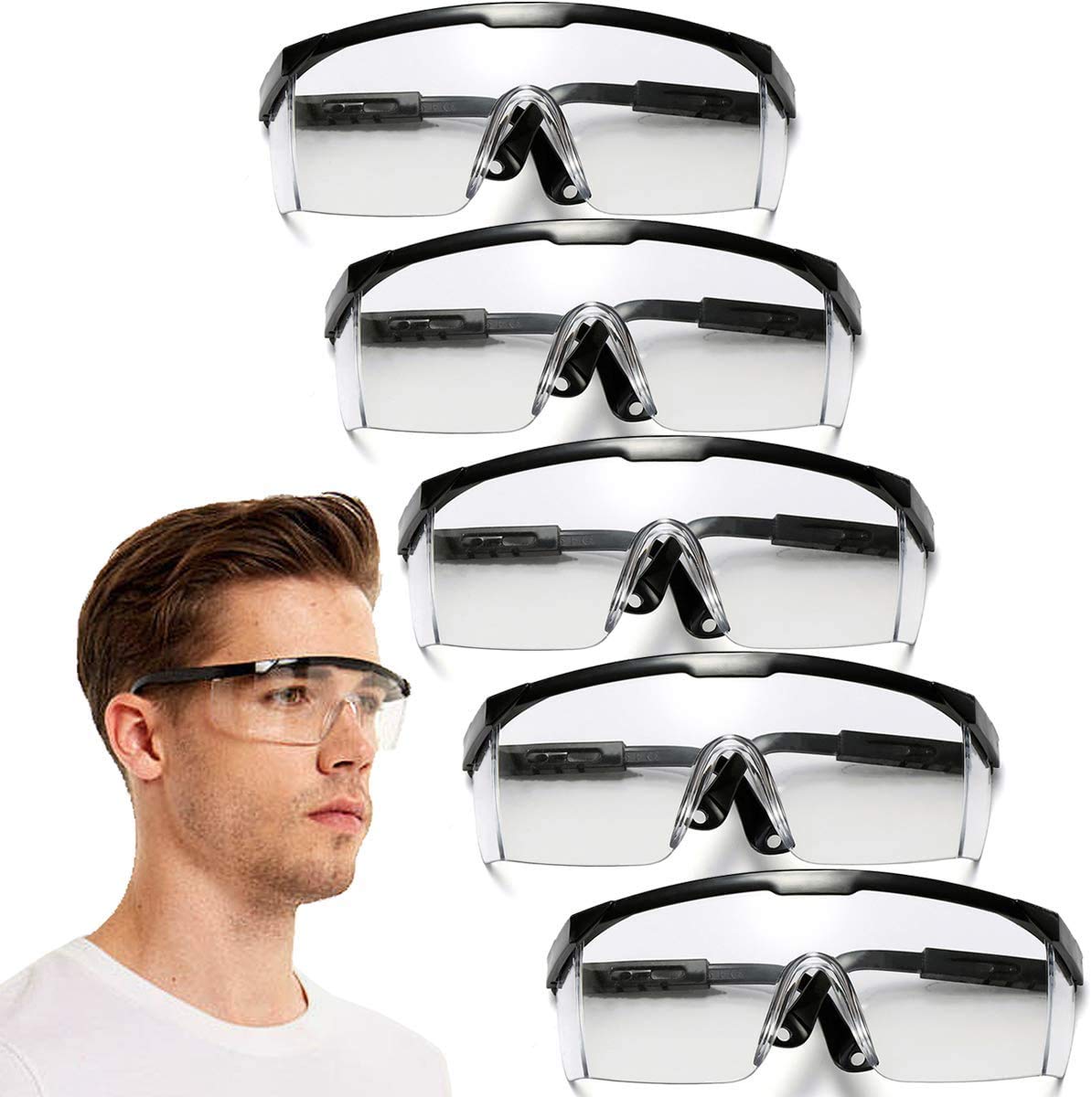 HANCHS 5-pack safety glasses with adjustable temples for all-day comfort