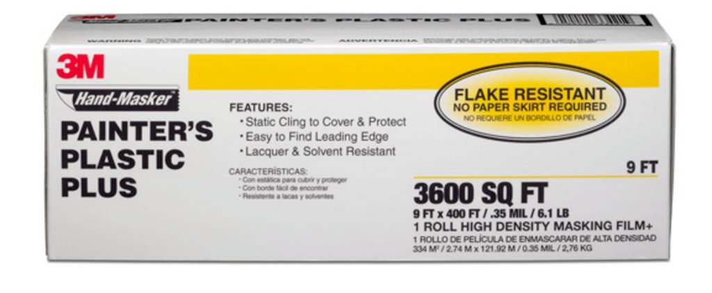 Hand-Masker Painter's Plastic Plus 9x400 roll with static cling protects surfaces.