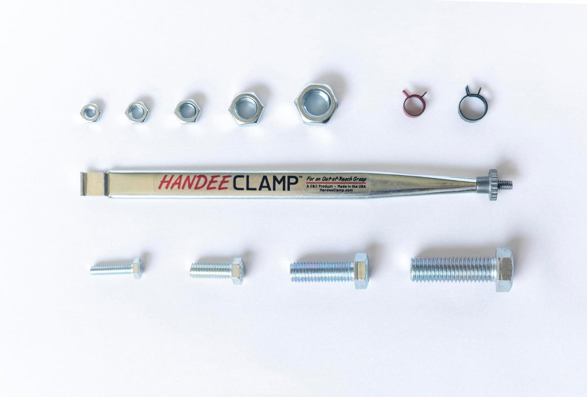 C & C Handee Clamp extends reach up to ten inches to access hard-to-reach fasteners.