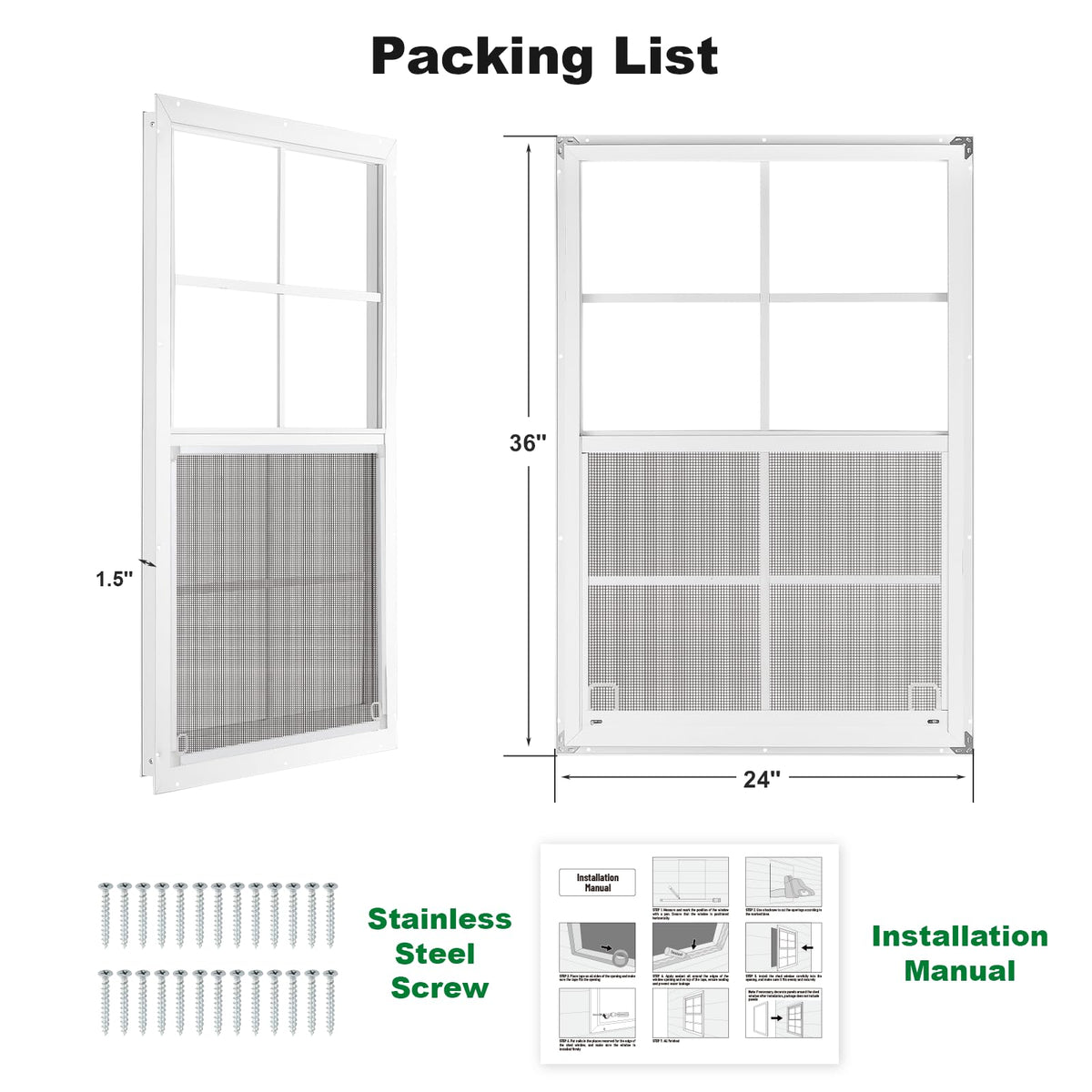 Handersun shed window showing metal mesh screen to keep insects out