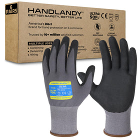 HANDLANDY 6 Pairs Safety Work Gloves with nitrile coating for durable grip and protection