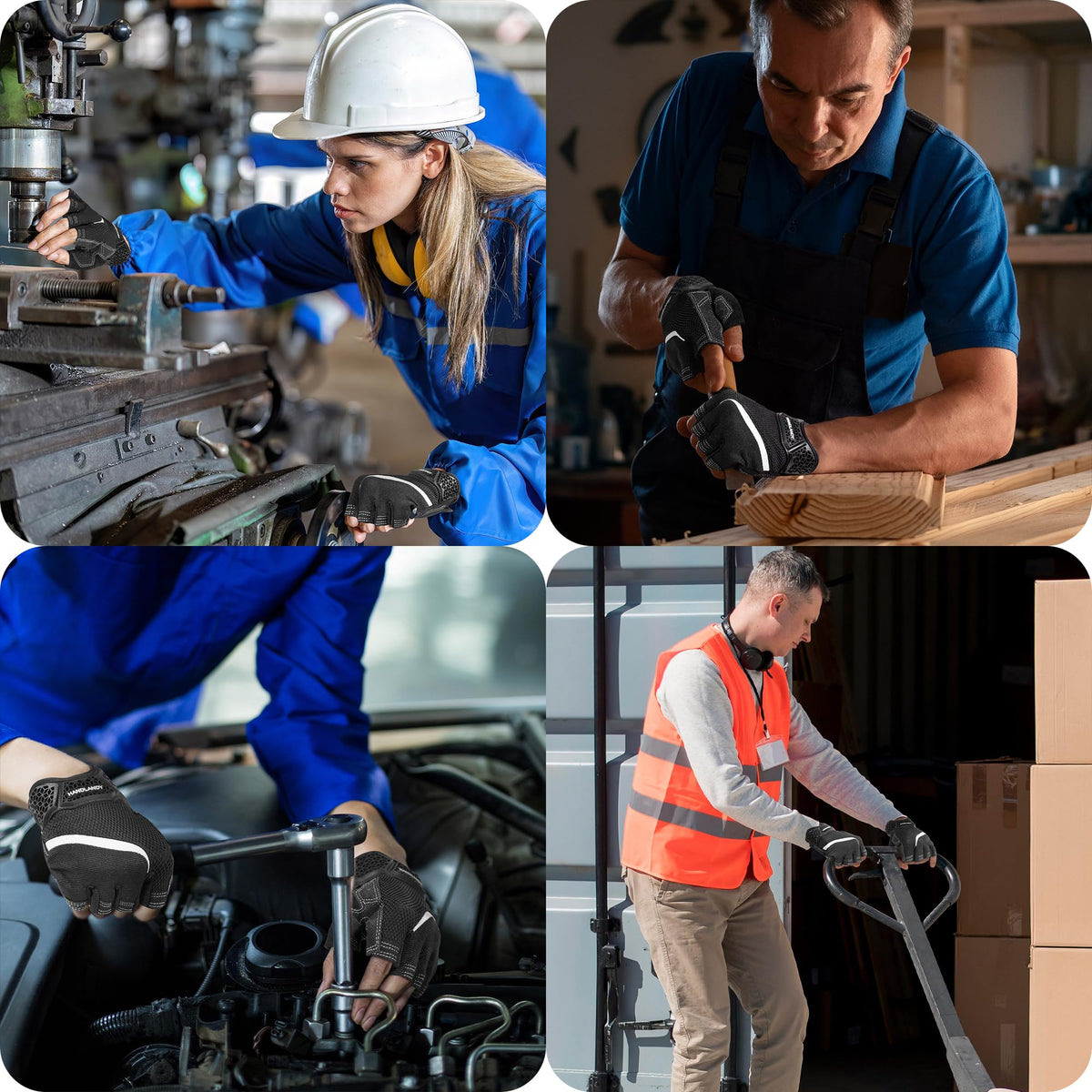 HANDLANDY black half finger gloves designed for dexterity and protection on the job