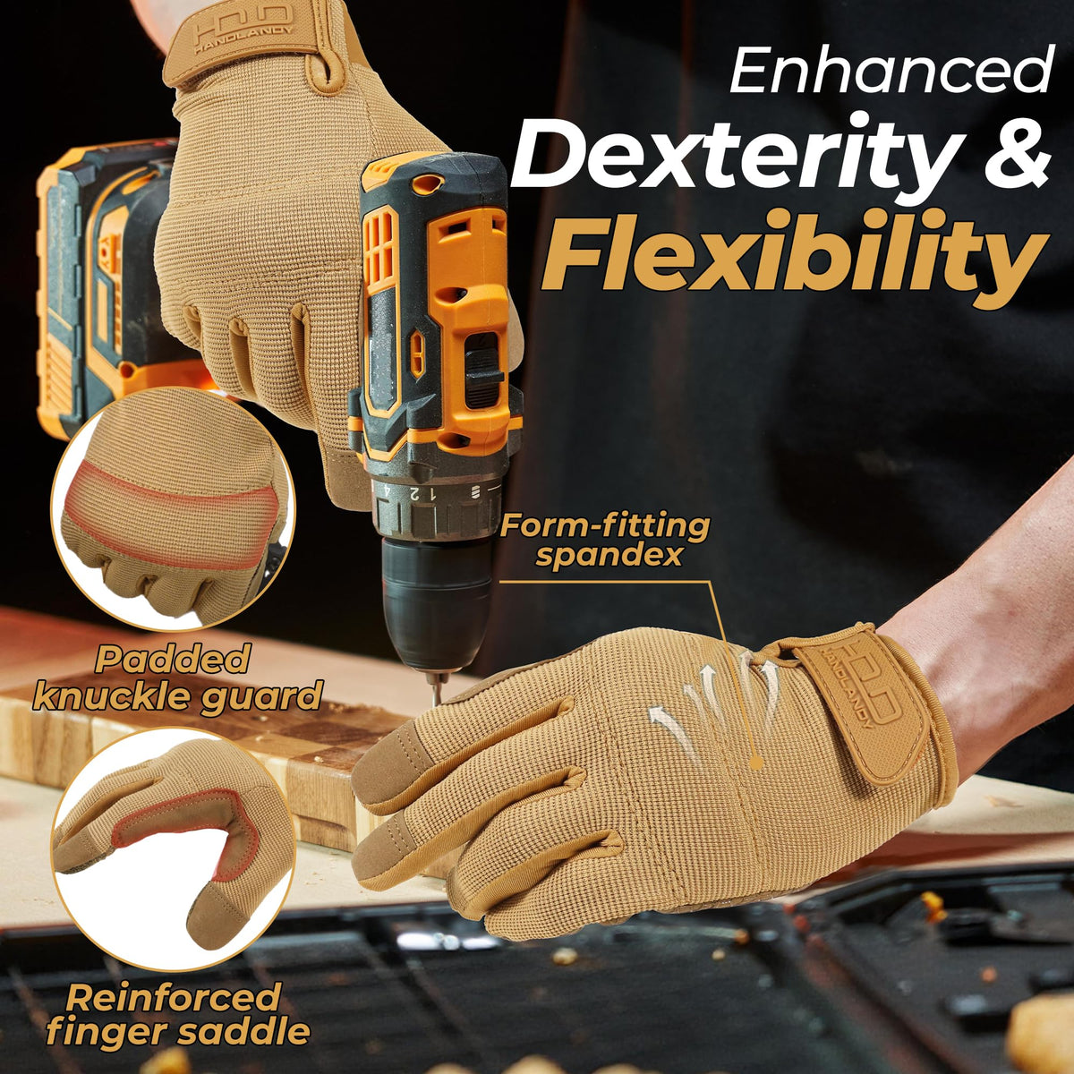 HANDLANDY gloves with flexible spandex back keep hands cool.
