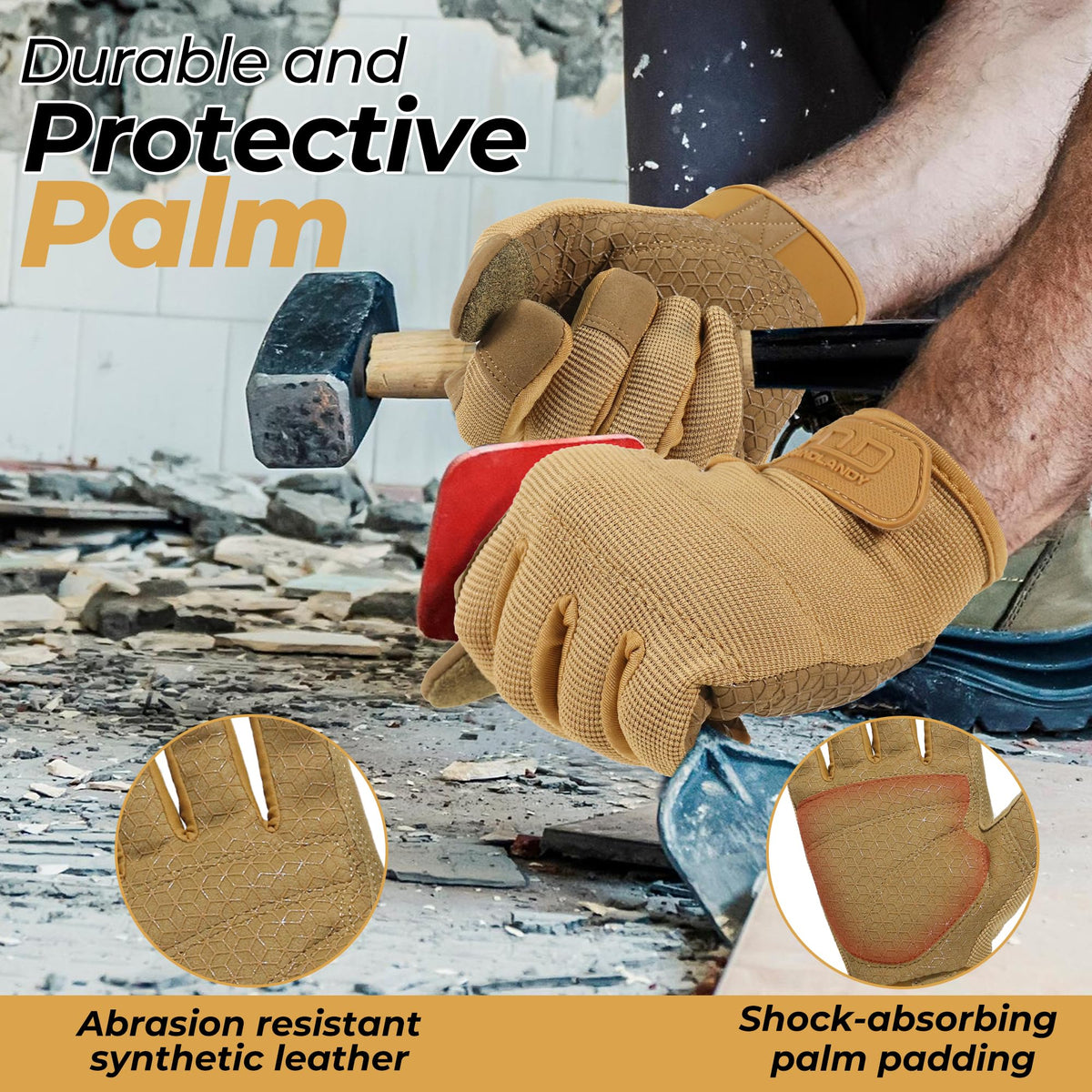HANDLANDY gloves with padded palm protect hands during use.