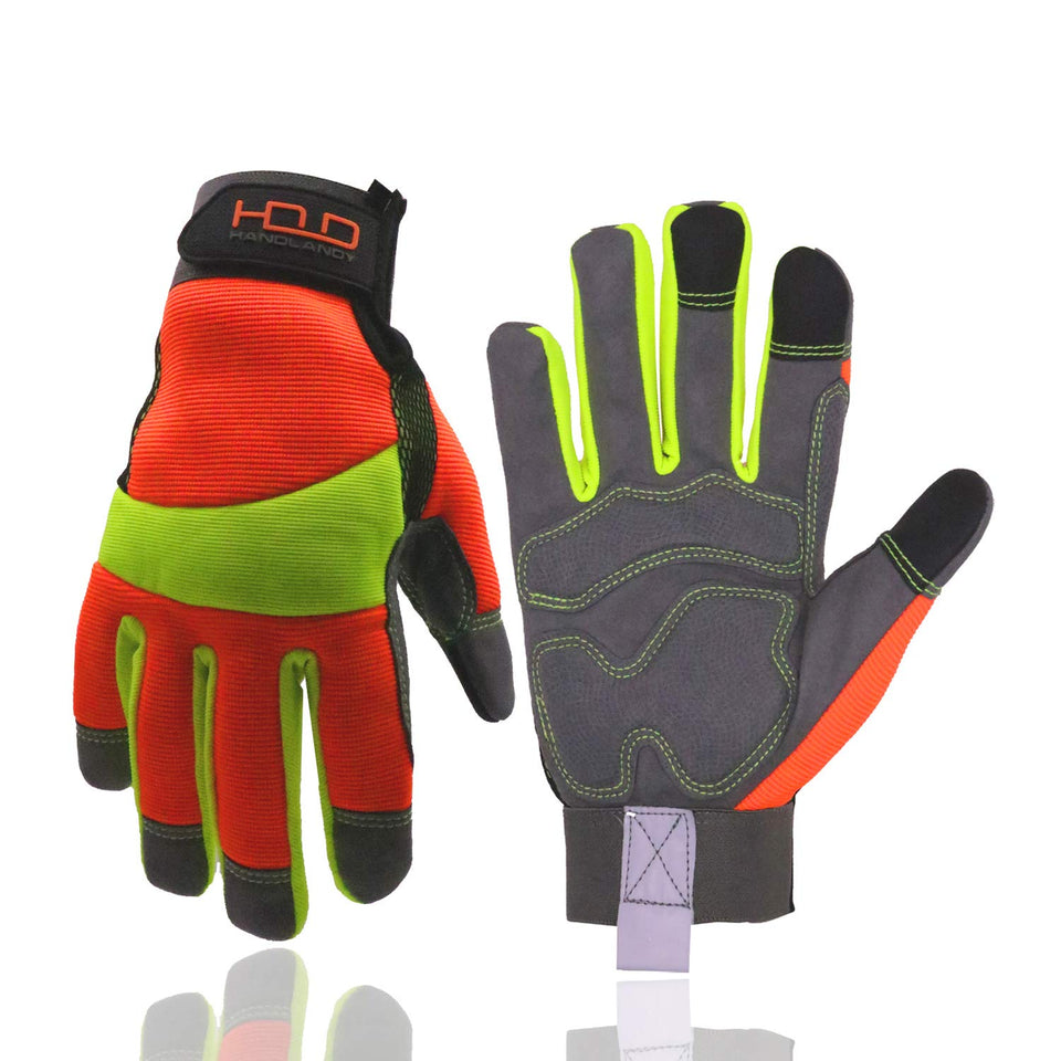 HANDLANDY hi-vis gloves front view enhances site visibility