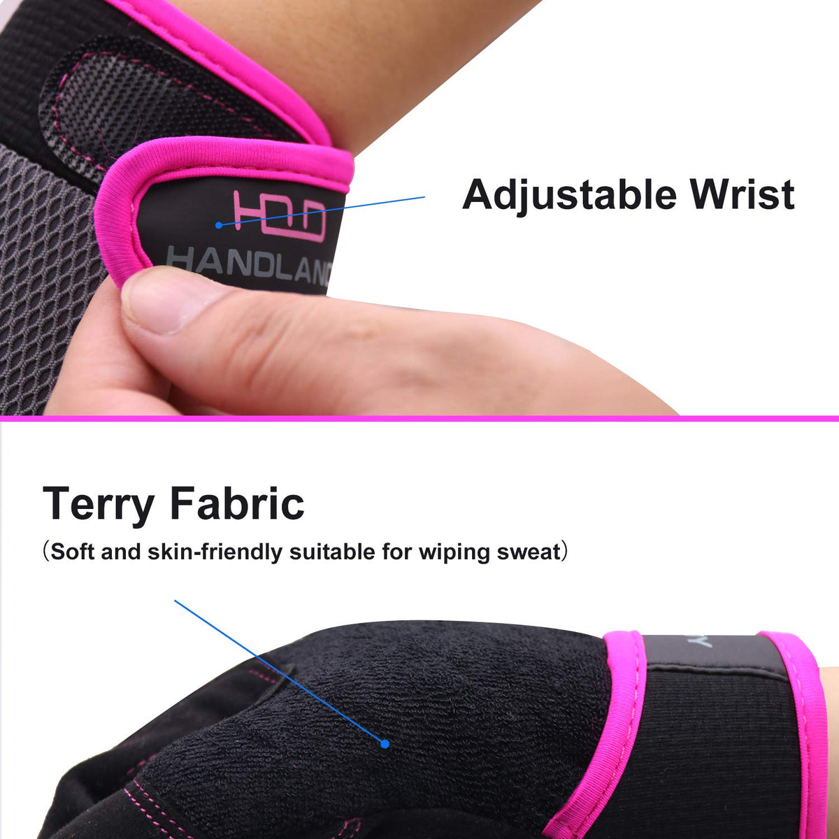 HANDLANDY HLDD gloves show an adjustable wrist strap for secure fit