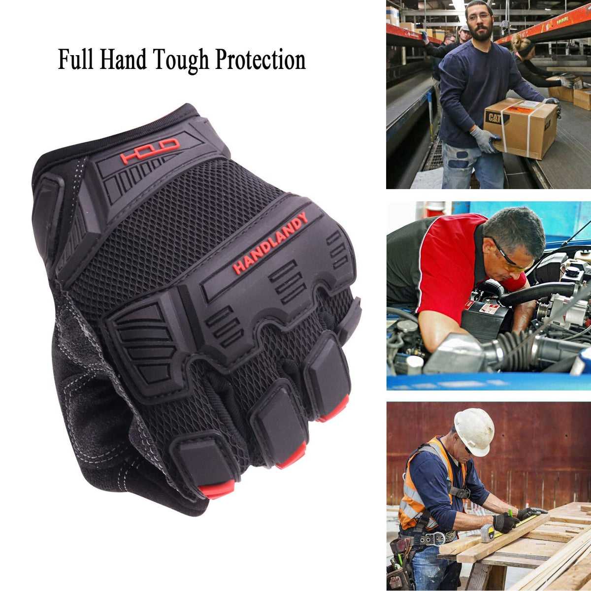 HANDLANDY Men's Work Gloves back with TPR protector for impact defense