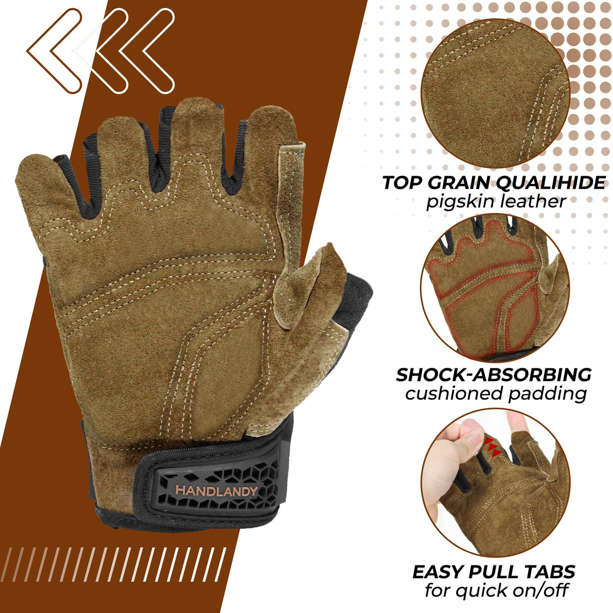 HANDLANDY pigskin leather palm delivers durable comfort and quick break-in.